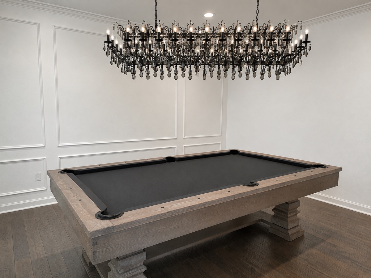 Renovated game room with wainscoting and a pool table